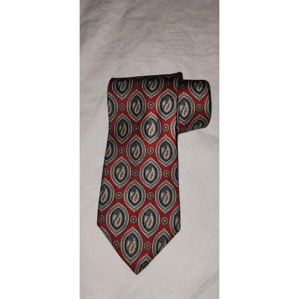 Vtg Christian Dior Tie Red Blue Paisley All Silk Fabric Woven In Italy - US Made